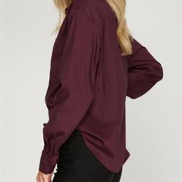She + Sky Oxford Shirt in Plum - Picture 2 of 12
